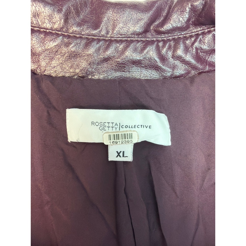 Rosetta Getty Collective Burgundy Metallic Faux Leather Trench Coat XL Belted - Picture 3 of 7